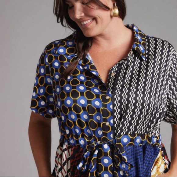 Anthropologie Maeve Contrast Asymmetrical Shirt Dress NWT Small - Picture 10 of 15